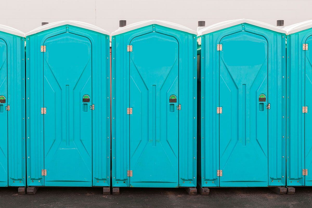 Industrial portable restroom units at a plant in Greenwood, South Carolina