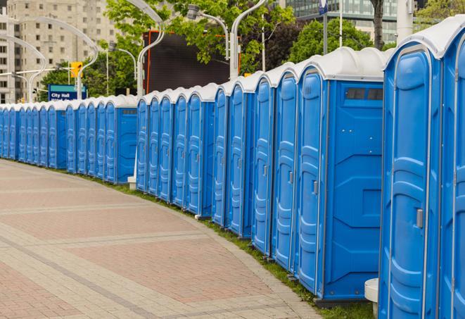 Seasonal porta potty units set up at a Greenwood, South Carolina venue