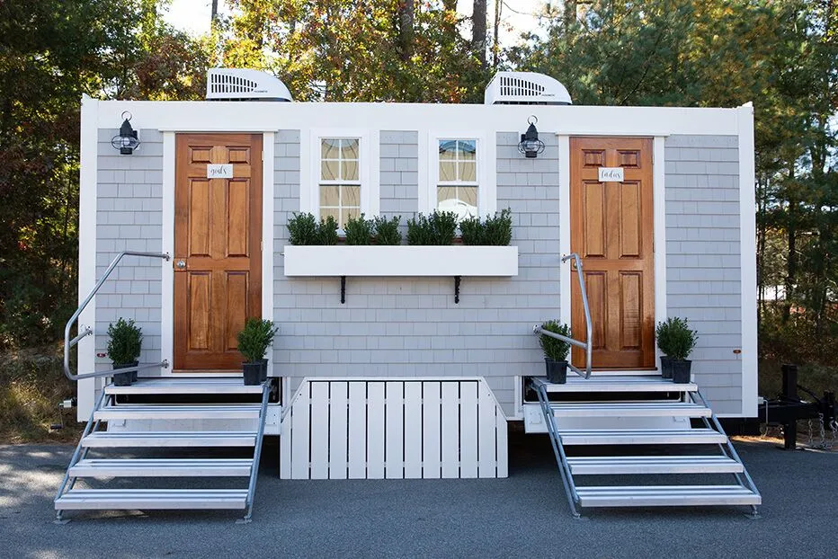 Wedding restroom units discretely staged at a venue in Greenwood, South Carolina